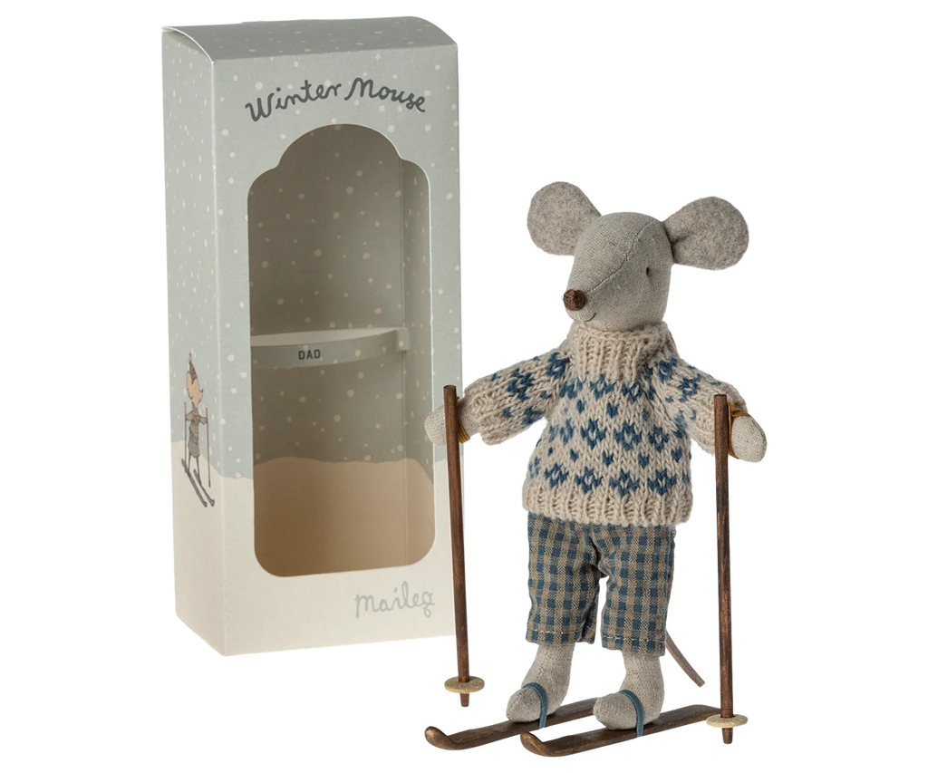 Winter Dad Mouse with Ski Set (Blue) by Maileg