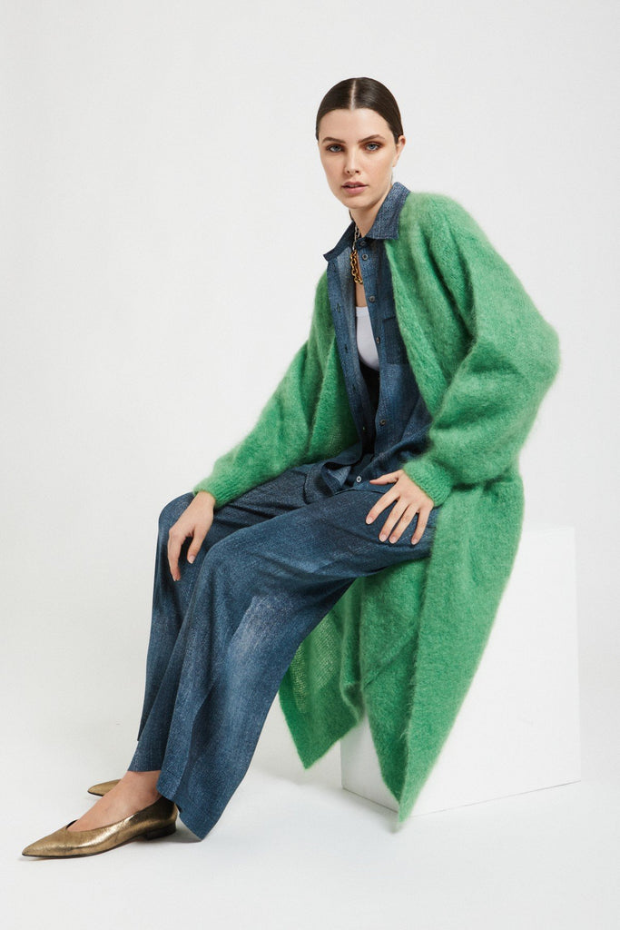 Mohair Blend Fluffy Cardigan (Aloe) by ottod'Ame