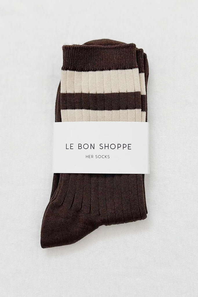 Varsity Her Socks (Espresso) by Le Bon Shoppe