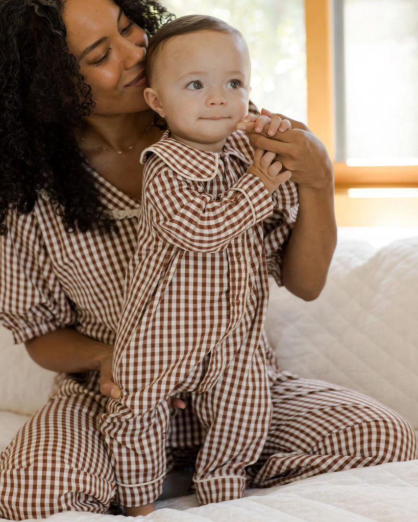 Pajama Romper (Brick Gingham) by Rylee + Cru