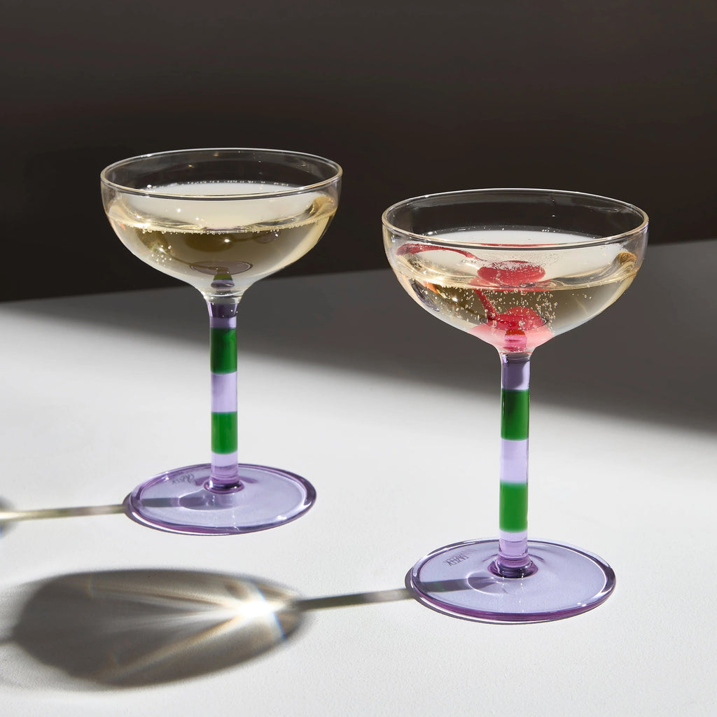 Striped Coupe Glass Set (Lilac/Green) by Yo Home