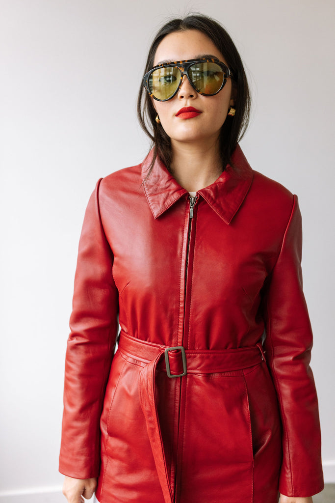 Yo Vintage Red Zipper Leather Jacket (S) by Yo Vintage