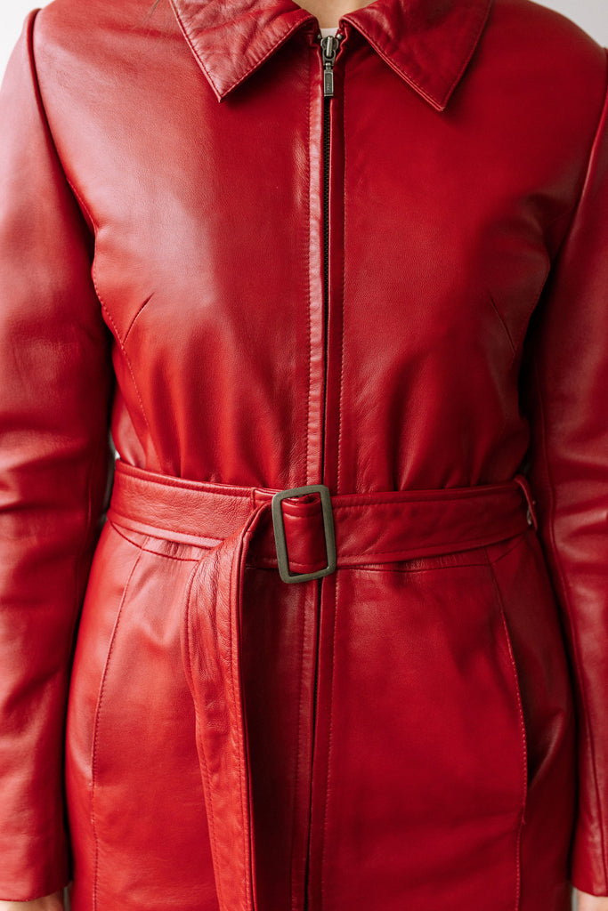 Yo Vintage Red Zipper Leather Jacket (S) by Yo Vintage