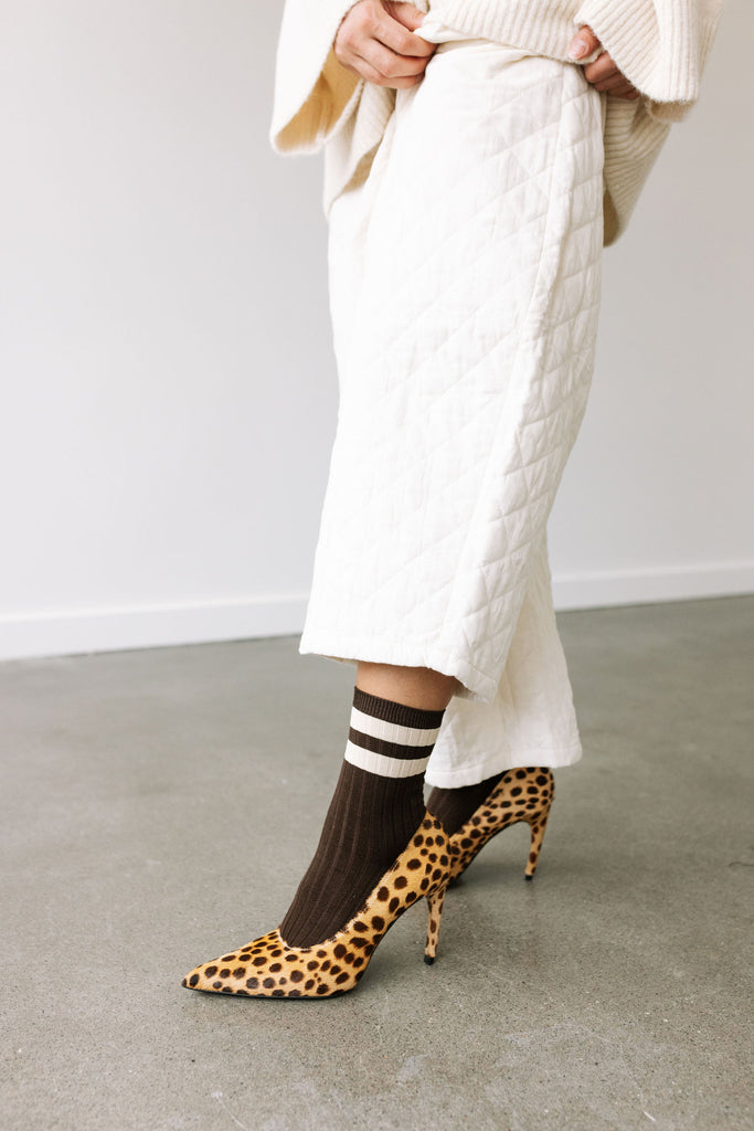 Varsity Her Socks (Espresso) by Le Bon Shoppe