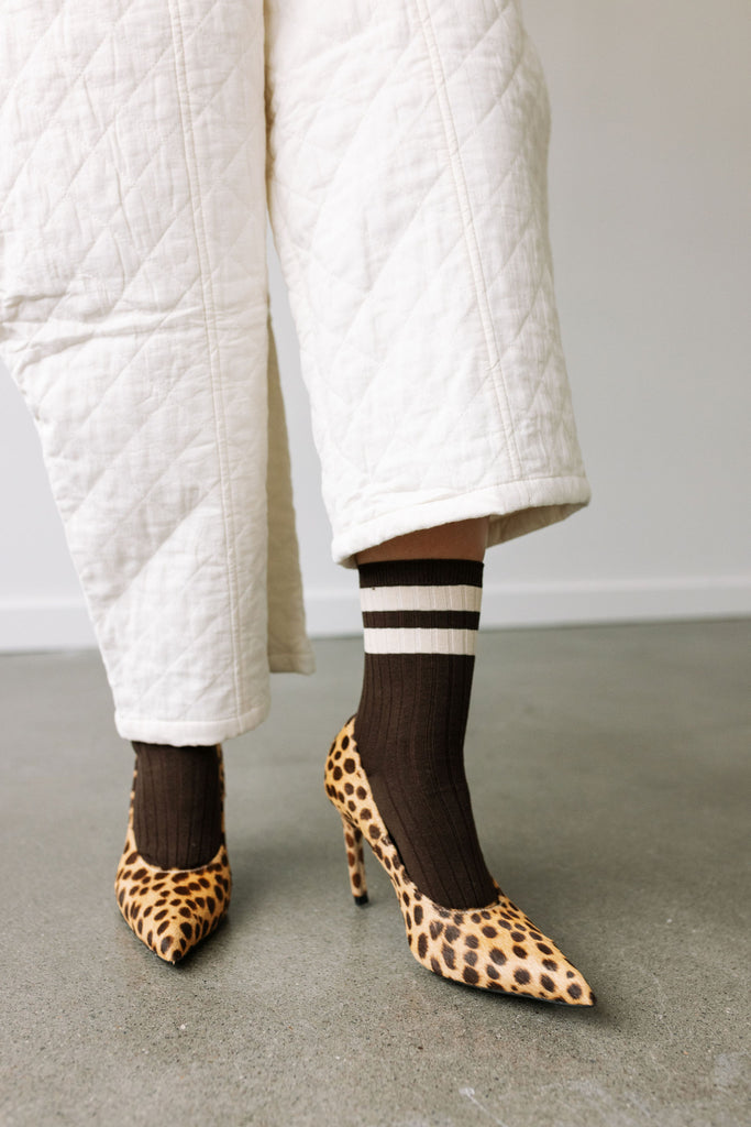 Varsity Her Socks (Espresso) by Le Bon Shoppe