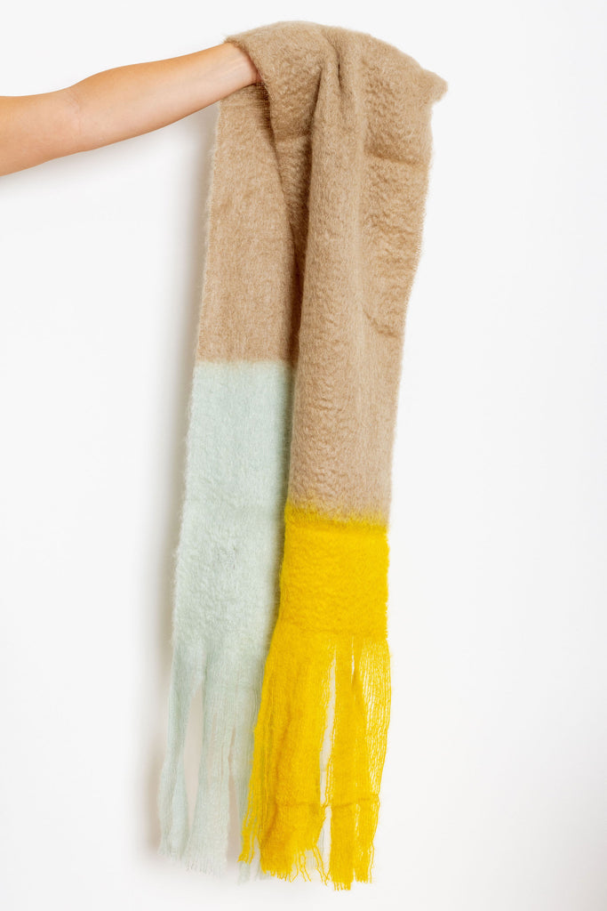 Color Block Scarf (Blue/Brown/Yellow) by Mantas Ezcaray