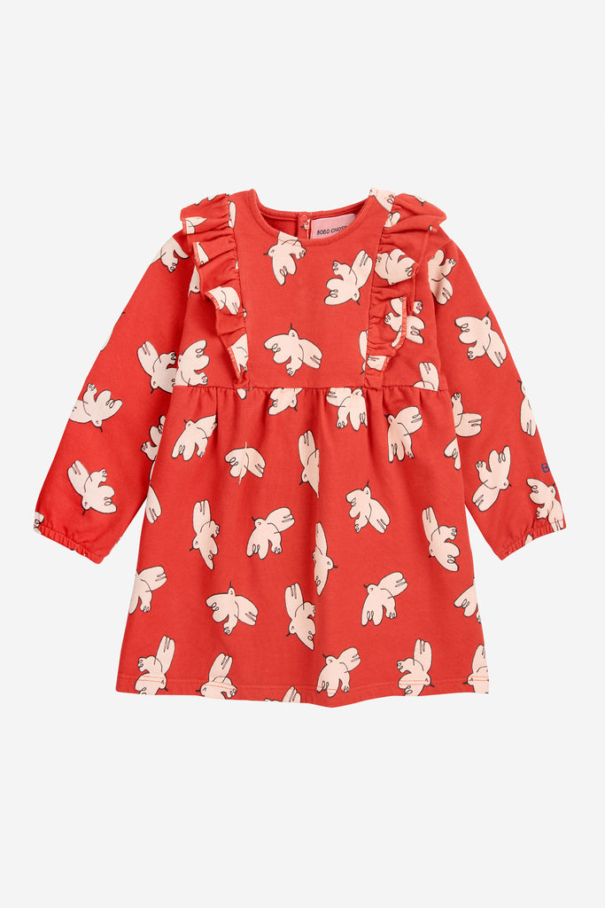 Freedom Bird Ruffle Dress (Baby) by Bobo Choses