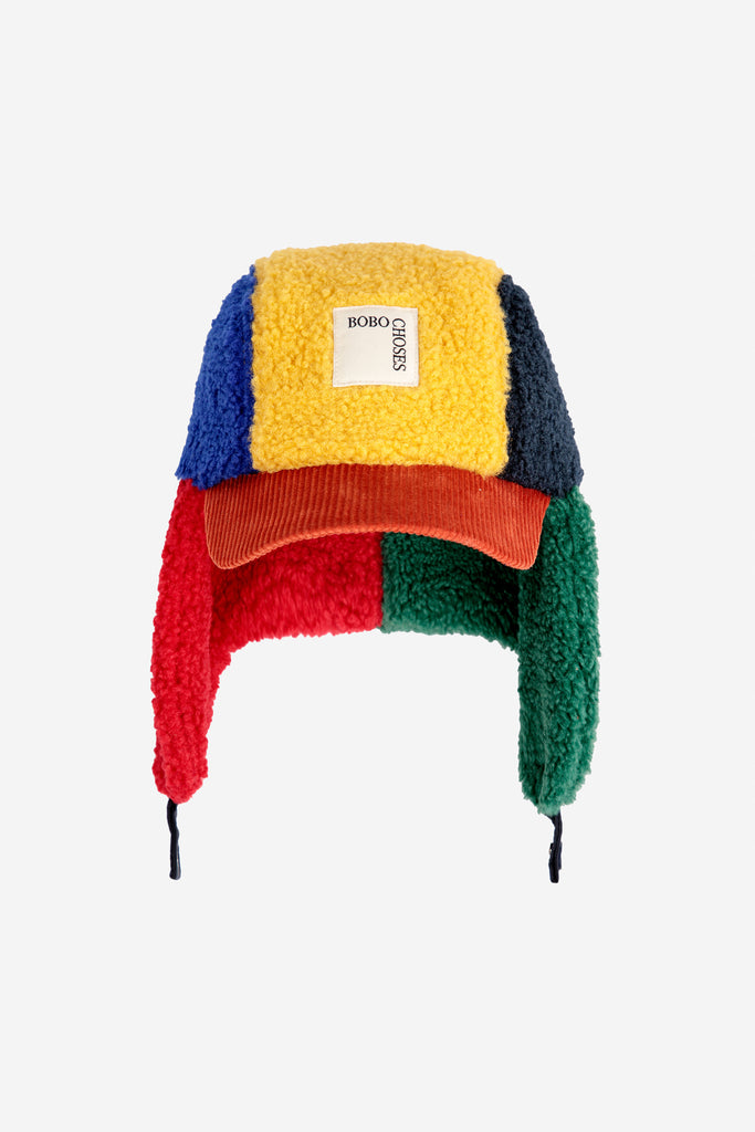 Color Block Sheepskin Chapka (Baby) by Bobo Choses