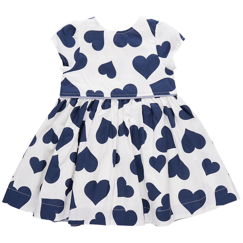 Fatima Dress (Navy Tossed Hearts) by Pink Chicken