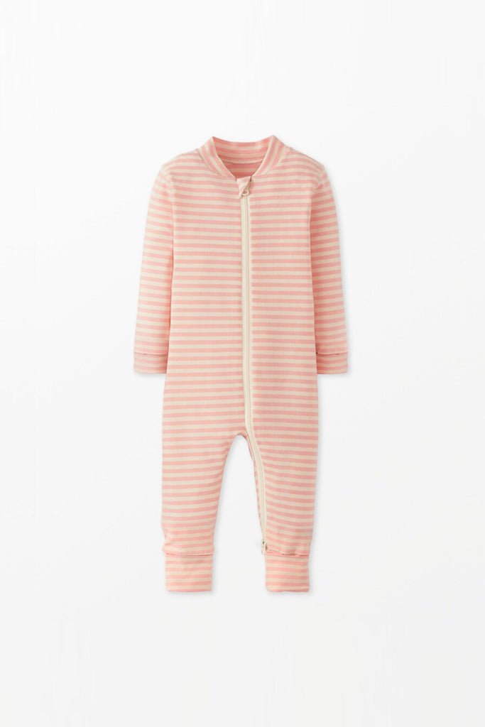 Baby Striped Zip Sleeper (Blush) by Hanna Andersson