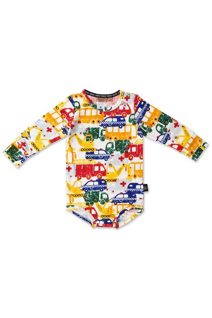 Long Sleeve Onesie (Big Wheels) by Kip & Co