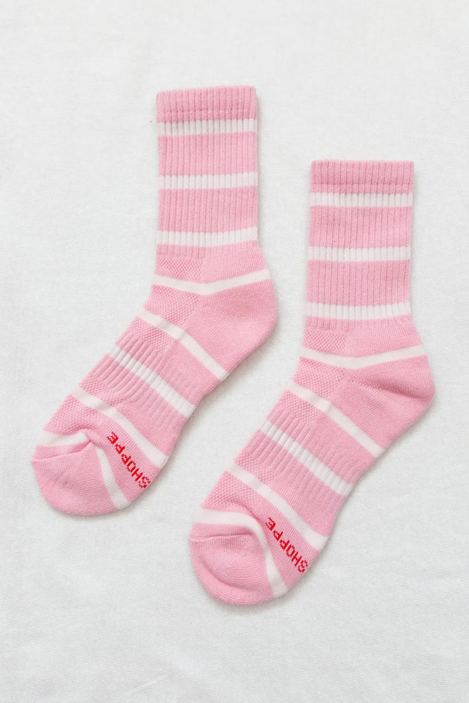 Striped Boyfriend Socks (Pink White) by Le Bon Shoppe