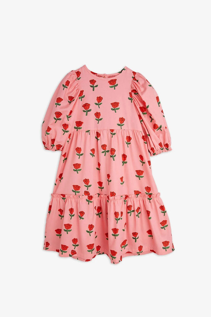 Roses Woven Puff Sleeve Dress by Mini Rodini