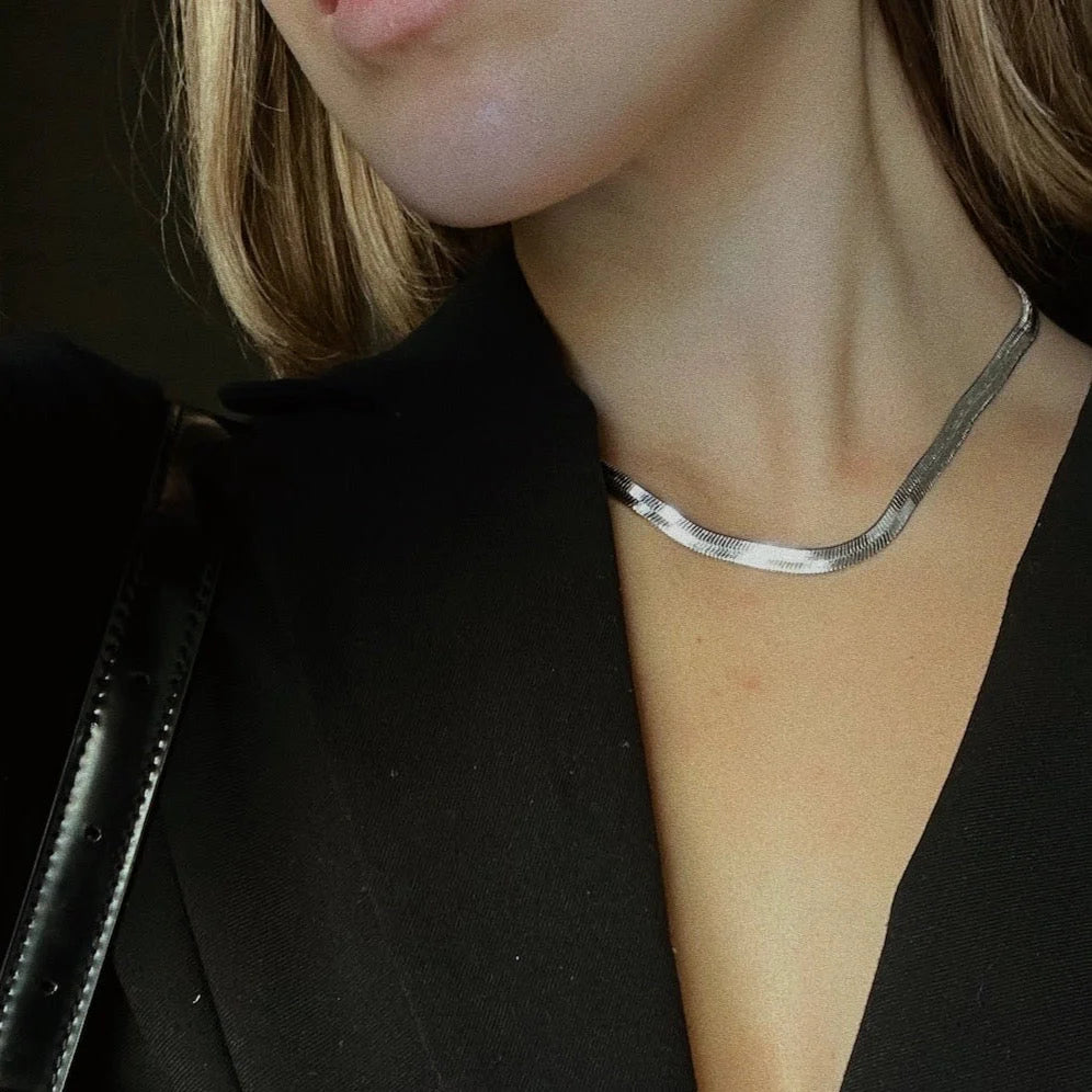 Natalia Herringbone Necklace (Silver) by Mod + Jo