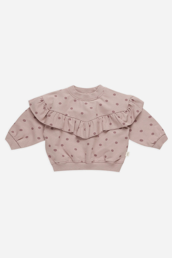 Ruffle Fleece Sweatshirt (Polka Dots) by Quincy Mae