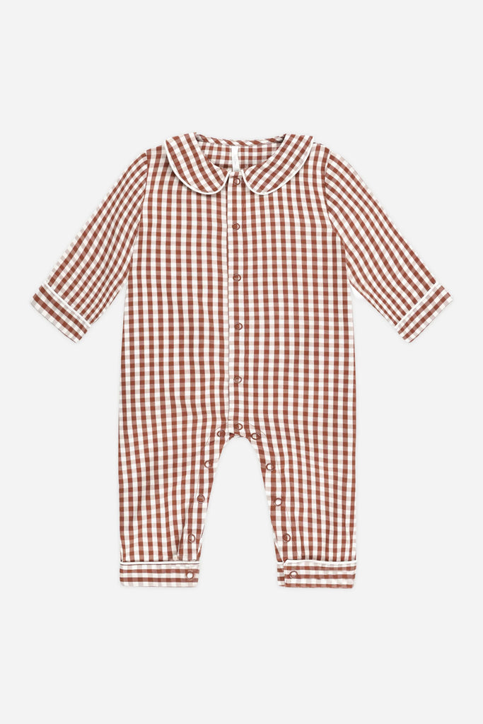 Pajama Romper (Brick Gingham) by Rylee + Cru